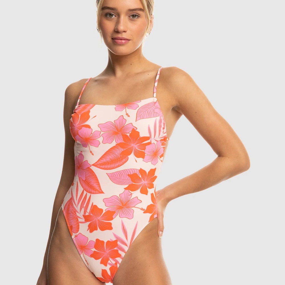 NWT Roxy Pink and Orange Floral One Piece Swimsuit
